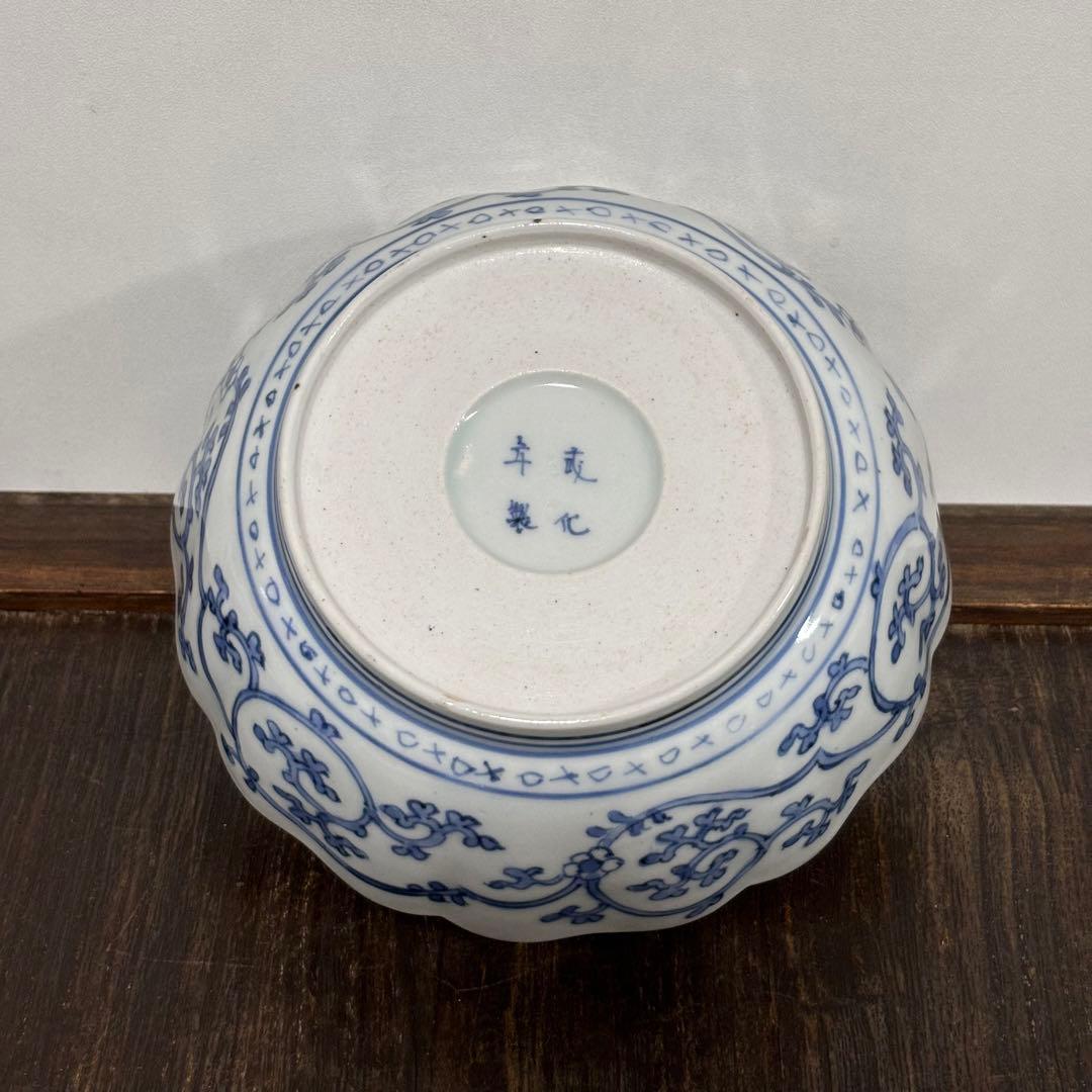 【古伊万里】染付 松竹梅唐草文 輪花小皿（江戸中期/宝暦年間）1760〜1790