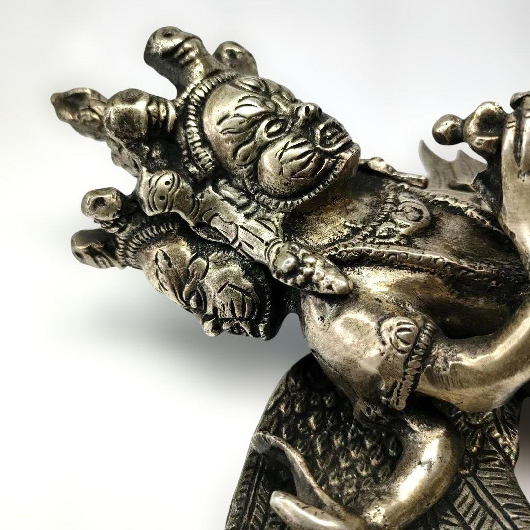 チベット密教法具 マハーカーラ 三面大黒天 プルパ 金剛杭 忿怒尊 真鍮像