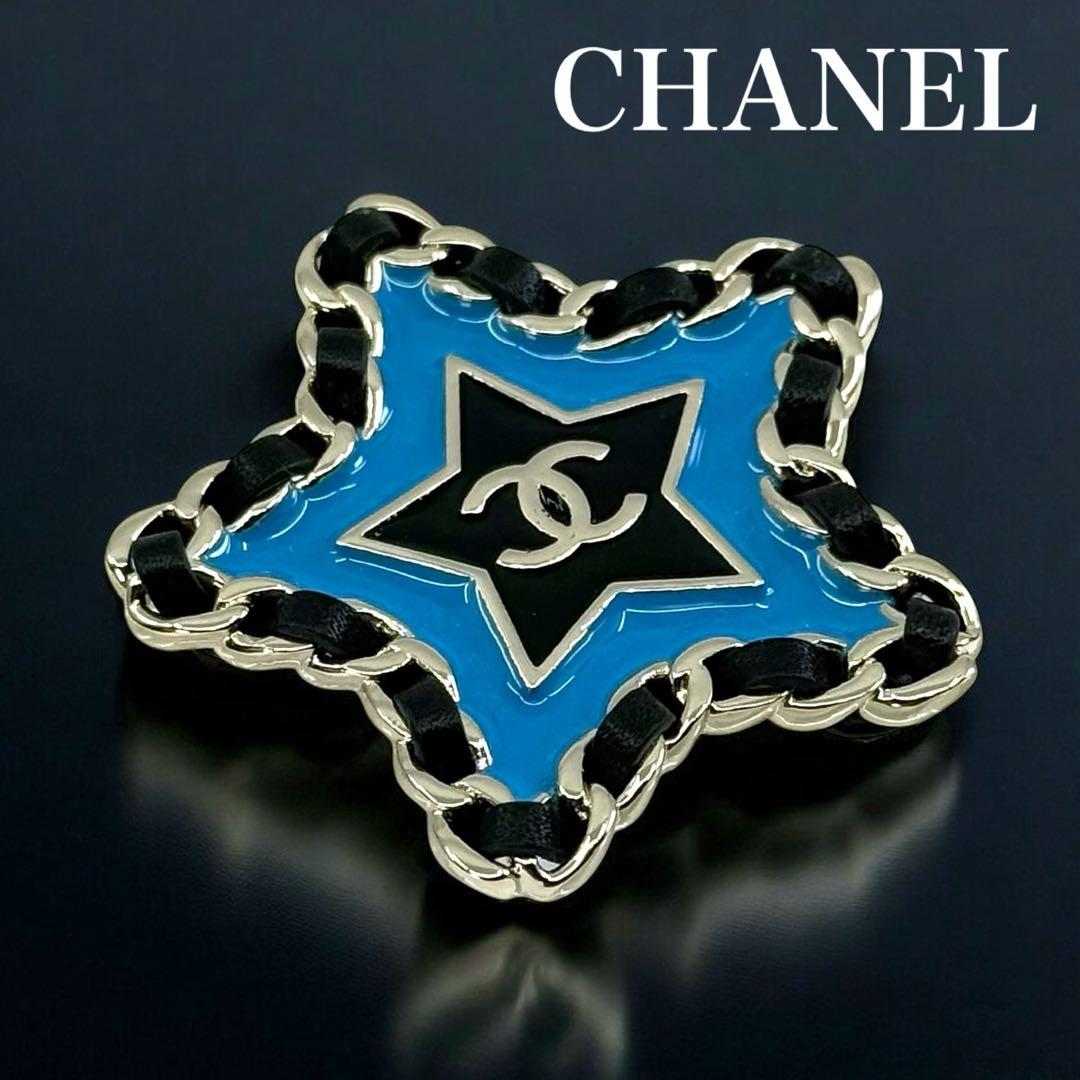 【極美品☆現行】シャネル　C24A 現行　ブローチ　レザー　星　ココマーク
