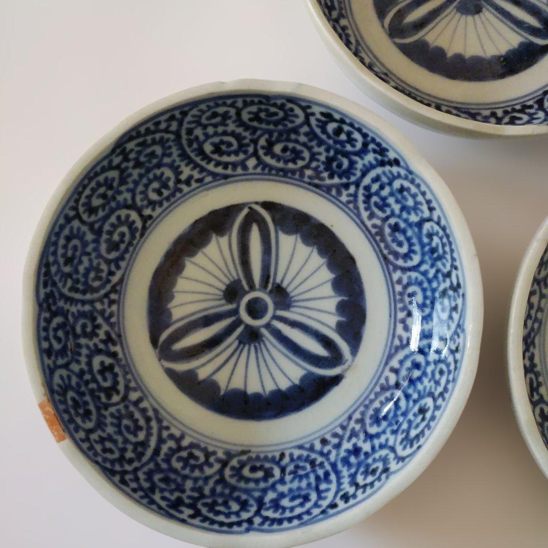古伊万里 染付 蛸唐草文皿 三客 なます皿 くらわんか 筒江窯 アンティーク