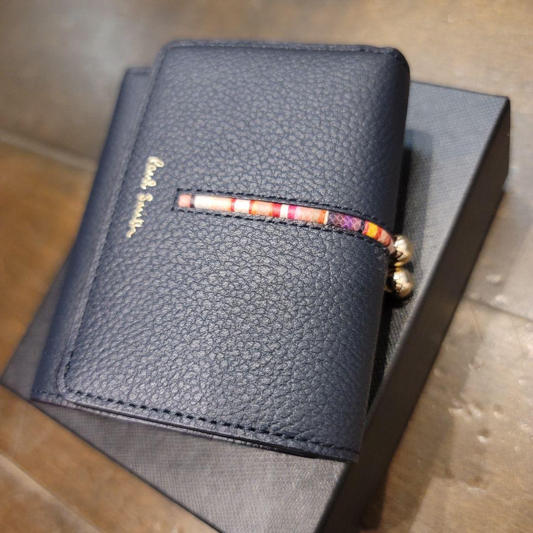 ギフト対応可能　ポールスミス　正規品　インセットマルチ　がま口　折り財布　紺