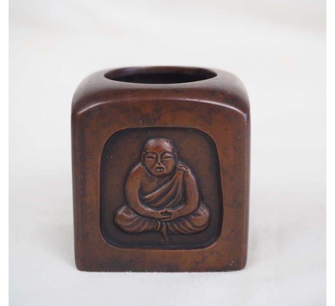 送料無料　金工作家　金谷宗林作　銅製四方仏蓋置　共箱　煎茶道具