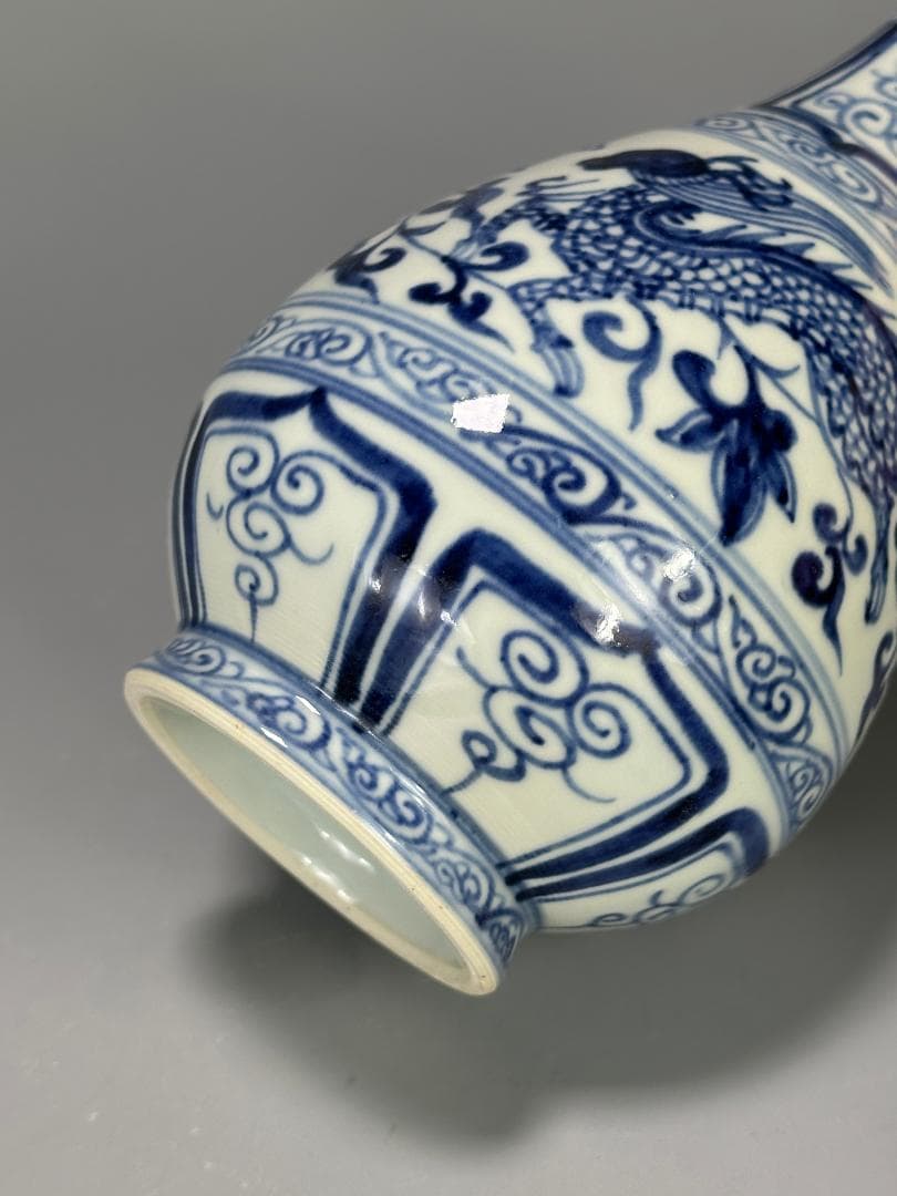 青花鳳凰文花瓶　染付花瓶　花器　華道具　花入　唐物