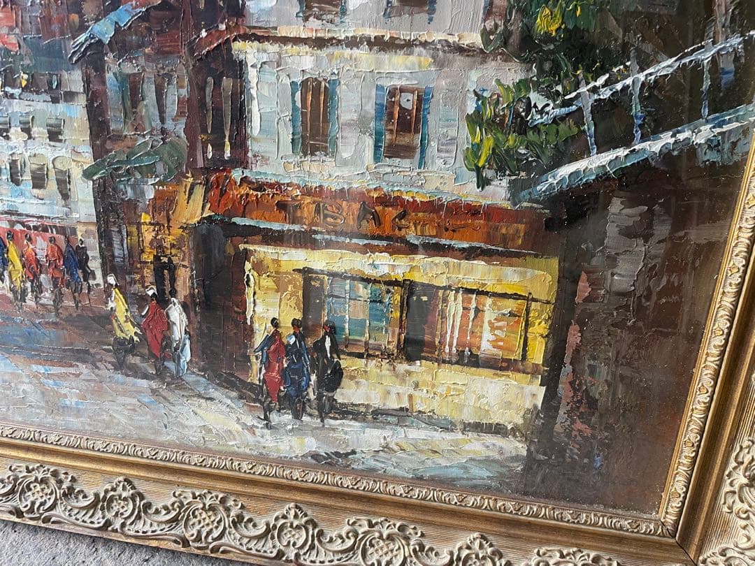 値引き 都市風景の油彩画 130×72センチ　大きめのキャンバス