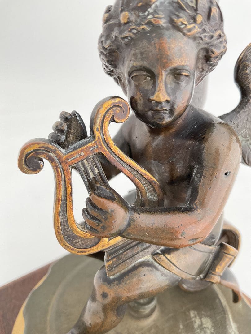 Winged Cherub琴弾天使1870sブロンズ彫刻FoundryMarks