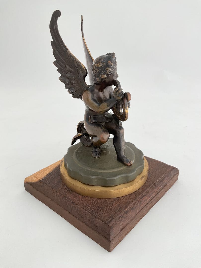 Winged Cherub琴弾天使1870sブロンズ彫刻FoundryMarks