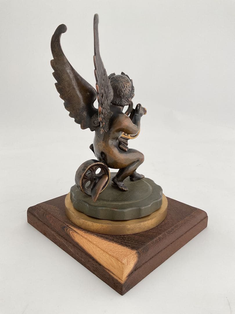 Winged Cherub琴弾天使1870sブロンズ彫刻FoundryMarks