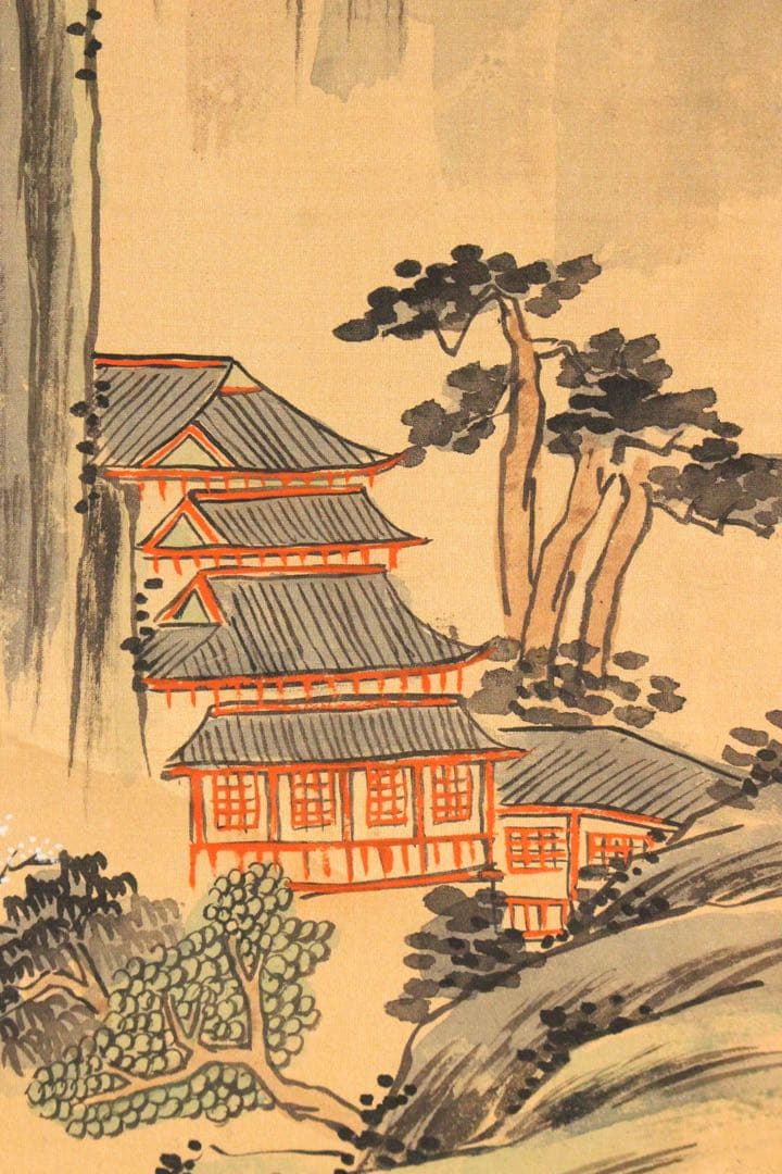 No5238 掛軸　倉山画院　山水図　絹本着色　唐物　中国画　古美術　送料無料