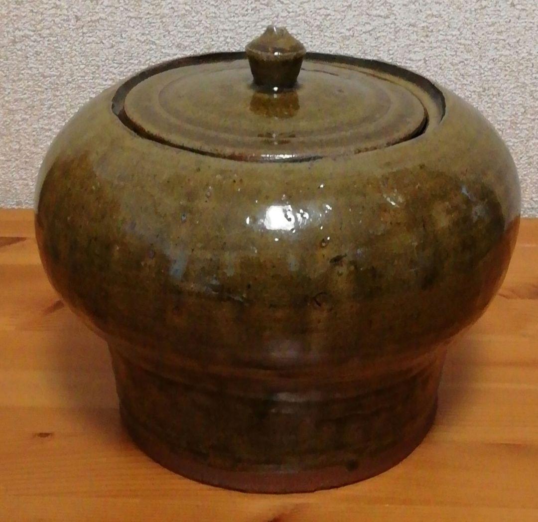 中里太亀作　唐津焼　黄唐津　水指　共箱　略歴付　茶道具