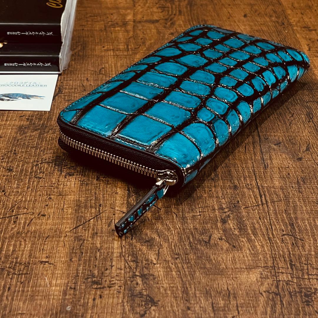 実物撮影 一枚革 クロコダイル メンズ長財布 ラウンドファスナー 新品 未使用
