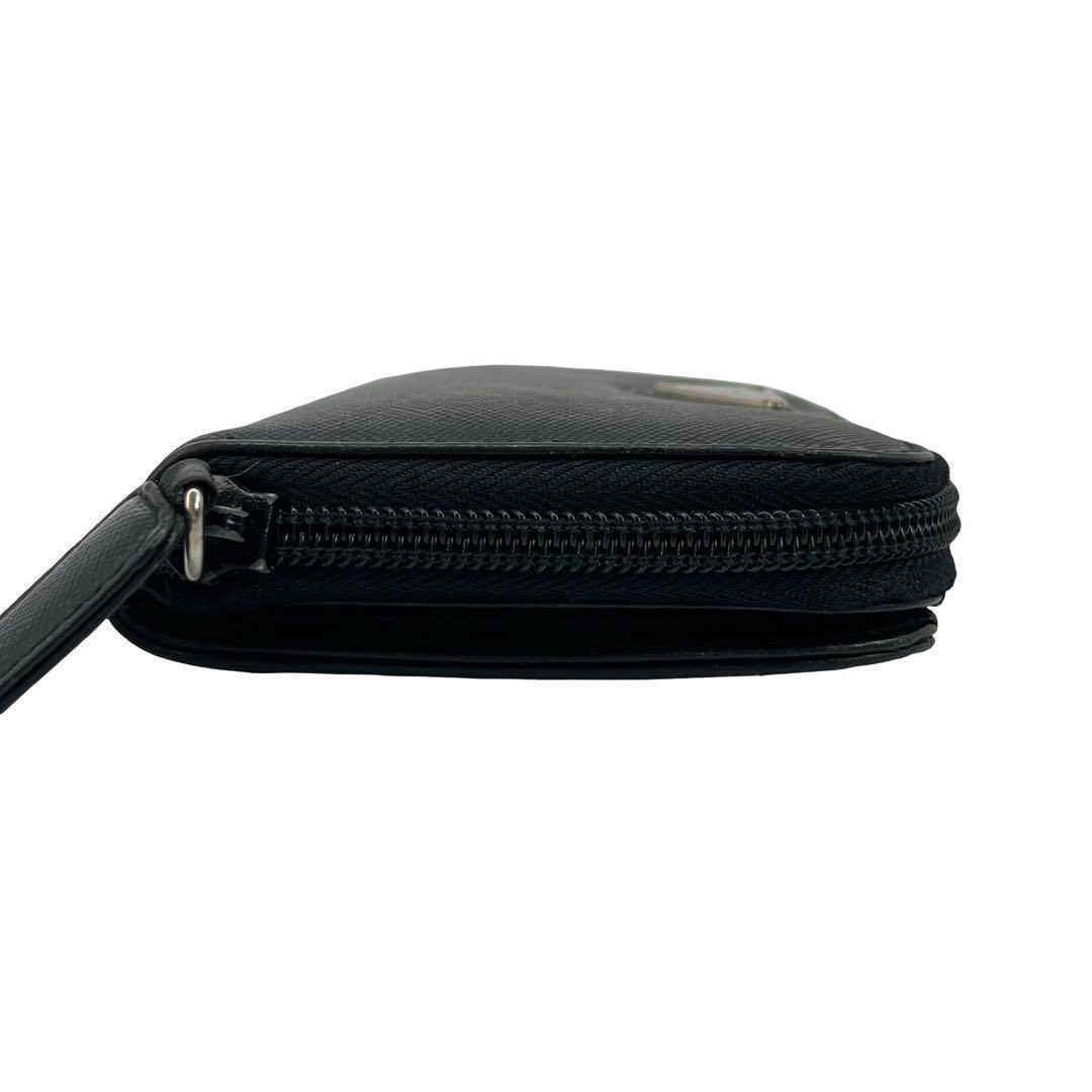 希少✨プラダ 二つ折り財布 三角ロゴ サフィアーノレザー ファスナー ブラック