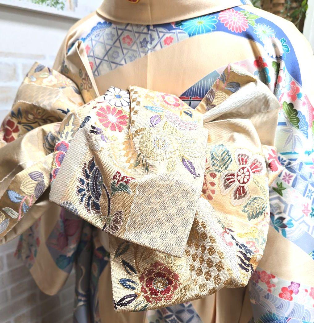 クリーム熨斗目振袖７点フルセット、成人式、前撮り、結婚式に