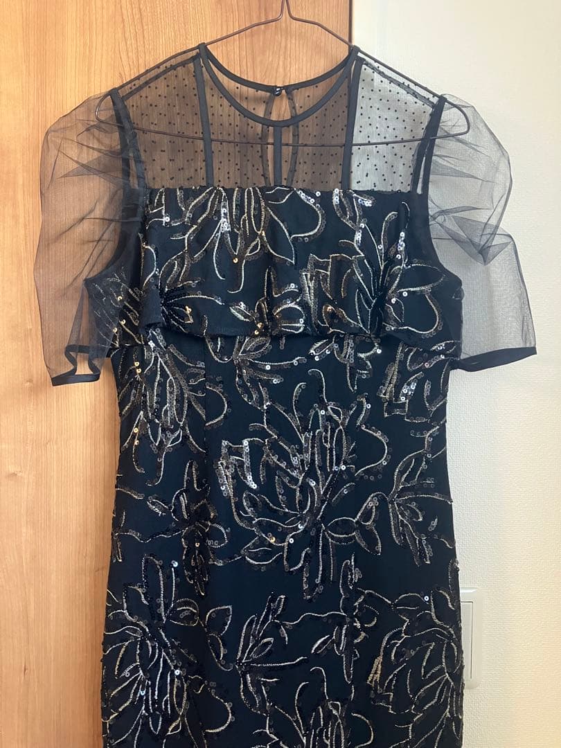 LEJA ドットチュールフラワースパンコールIラインワンピースドレス ブラックM