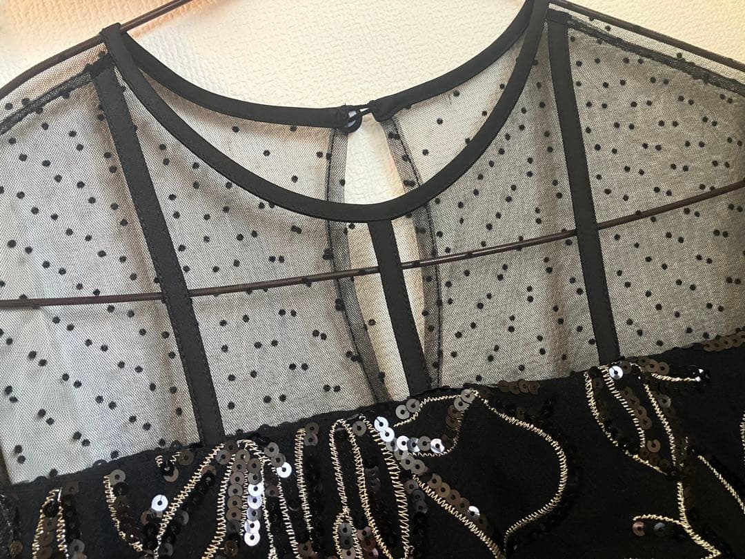 LEJA ドットチュールフラワースパンコールIラインワンピースドレス ブラックM