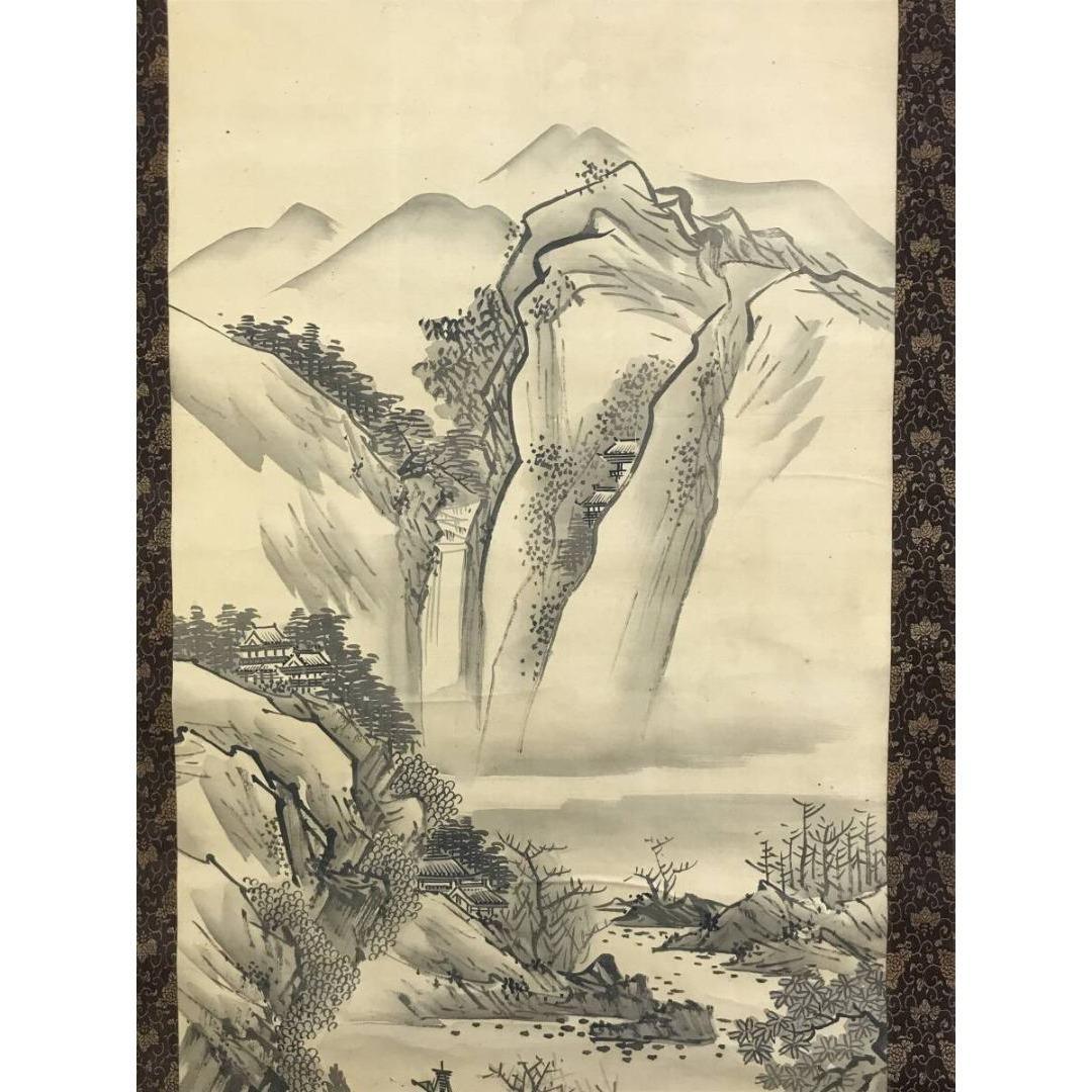 模写/狩野伊川院/山水人物図/掛軸/名家伝来/AK-303