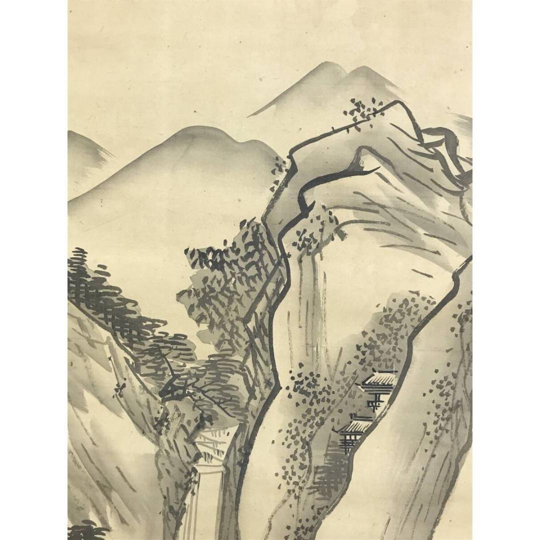 模写/狩野伊川院/山水人物図/掛軸/名家伝来/AK-303