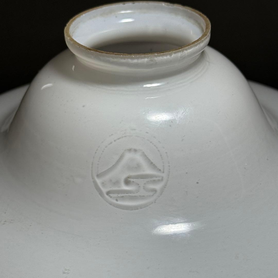 ◆希少 富士マーク入り乳白色電笠 雷文 大正〜昭和時代 戦前 和硝子◆