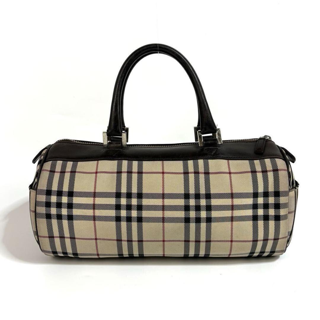 【美品】BURBERRY レザー ミニボストンバッグ ノバチェック シルバー金具