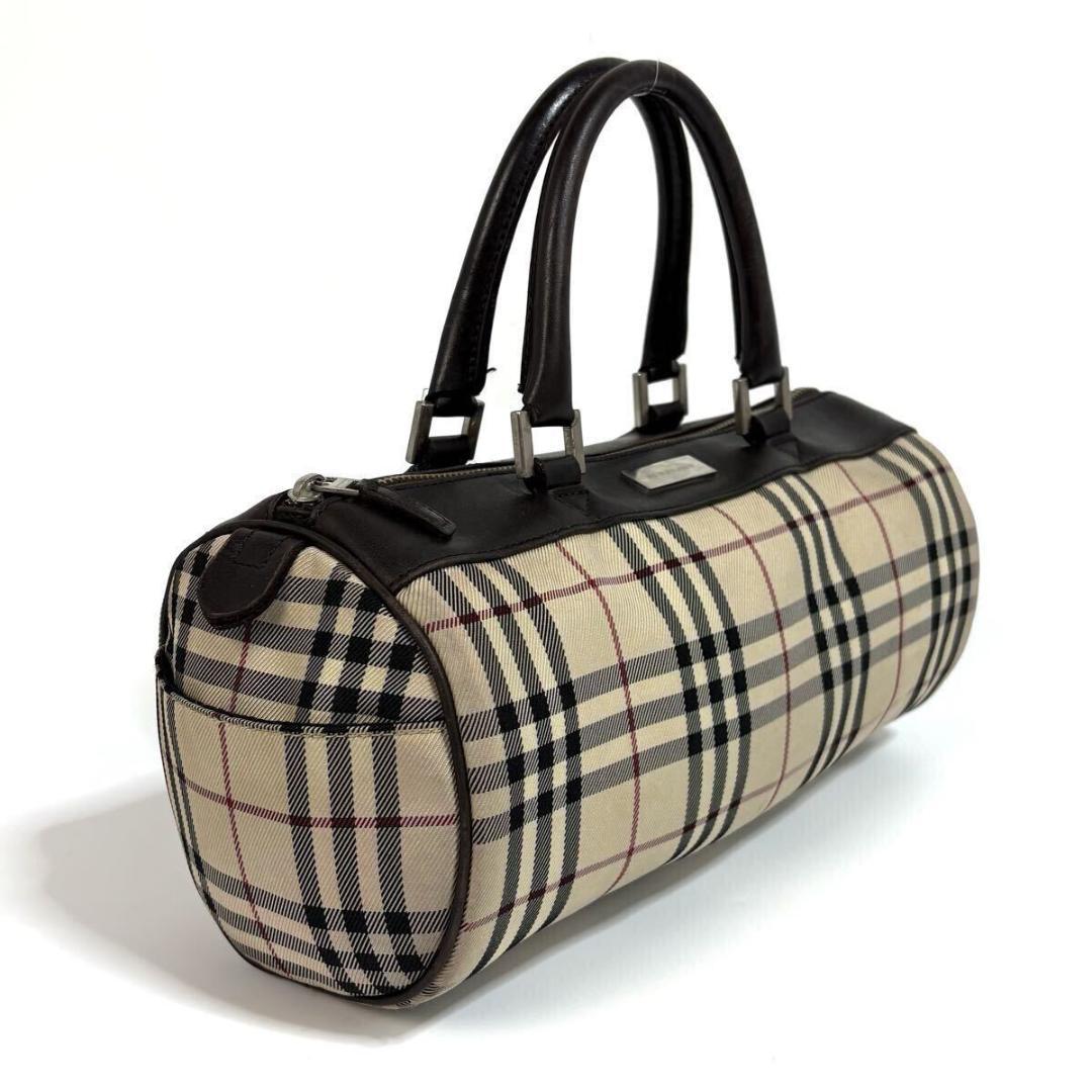【美品】BURBERRY レザー ミニボストンバッグ ノバチェック シルバー金具
