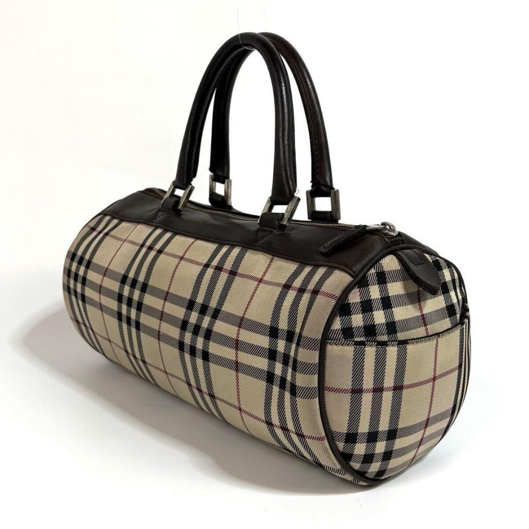 【美品】BURBERRY レザー ミニボストンバッグ ノバチェック シルバー金具