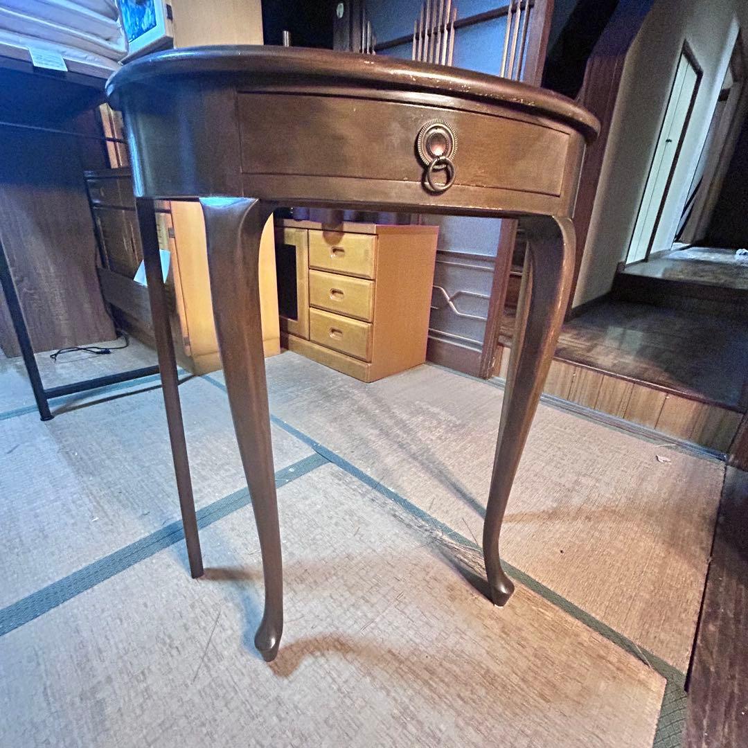 半月 コンソールテーブル 木製 アンティーク調 サイドテーブル 引き出し付き