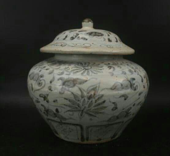 骨董品   元青花纏枝蓋缶