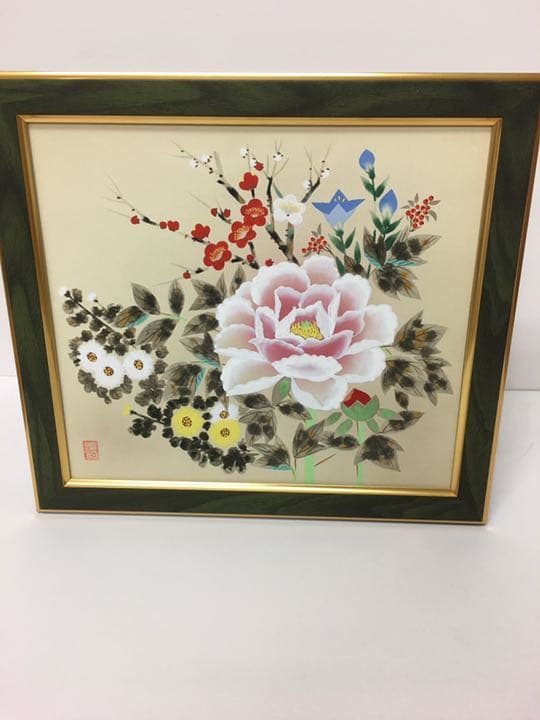 手がき 肉筆画日本画34センチ×30センチ篠崎優作四季の花