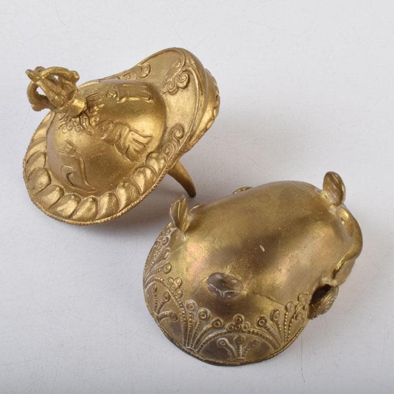 チベット密教法具　古銅鍍金　五鈷杵摘み　香炉　V　8598