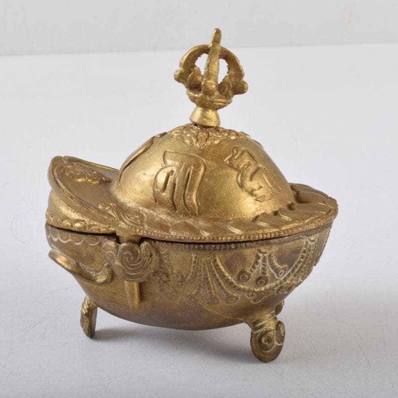 チベット密教法具　古銅鍍金　五鈷杵摘み　香炉　V　8598
