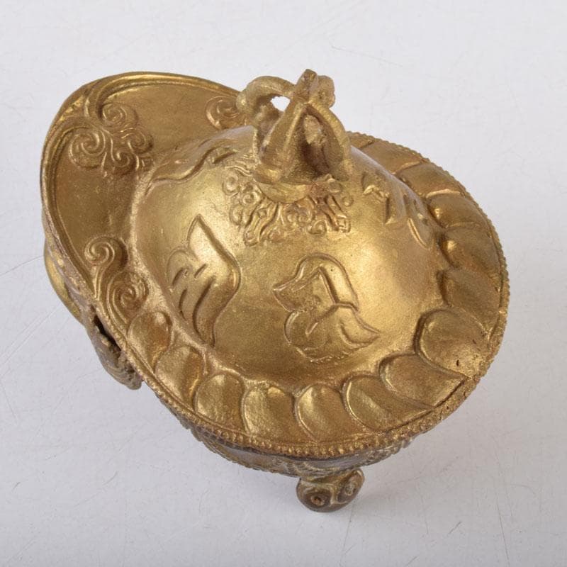 チベット密教法具　古銅鍍金　五鈷杵摘み　香炉　V　8598