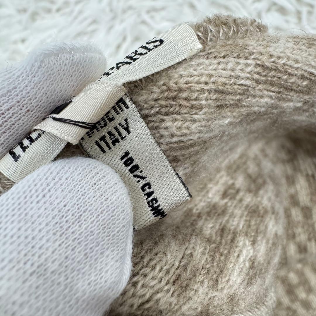 【訳あり】HERMES ニット帽　Hロゴ　総柄　ベージュ　カシミア　穴