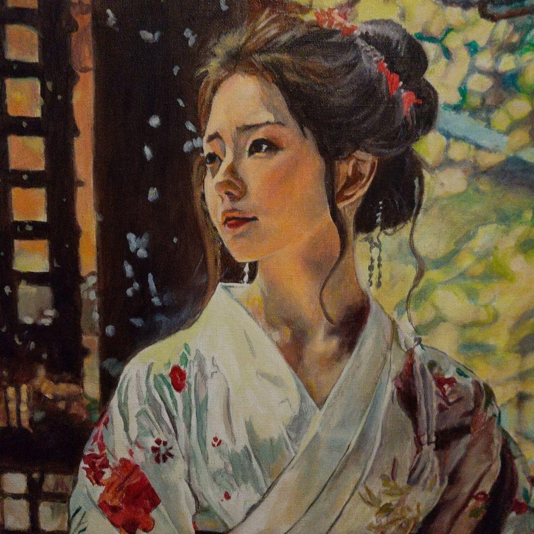 女性の肖像 油彩画 着物 8号 F8 油絵 人物画#2