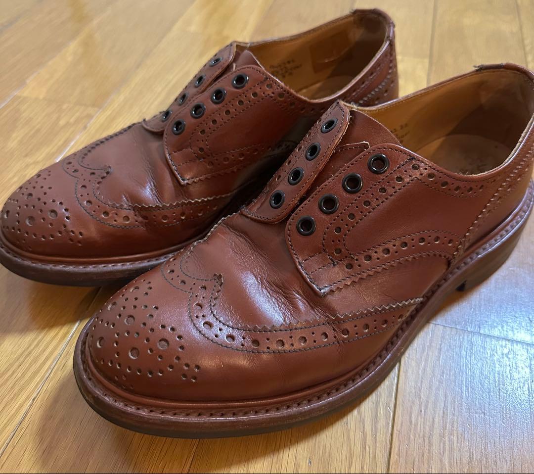 【中古|紐なし】Tricker's ブラウン ウィングチップ レザーシューズ