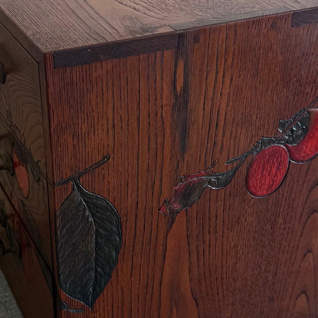 SNT1114 烏城彫 小箪笥 三段 彫刻 引き出し 作家印 時代物