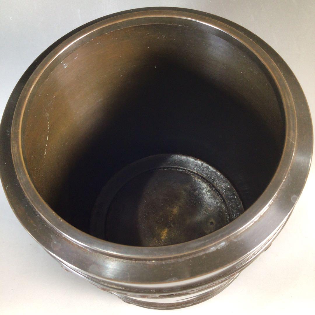 Ｎ５７１　皆具　『一ノ瀬宗辰造』『砂張銅渦巻紋』『水指　建水　蓋置　杓立』　共箱