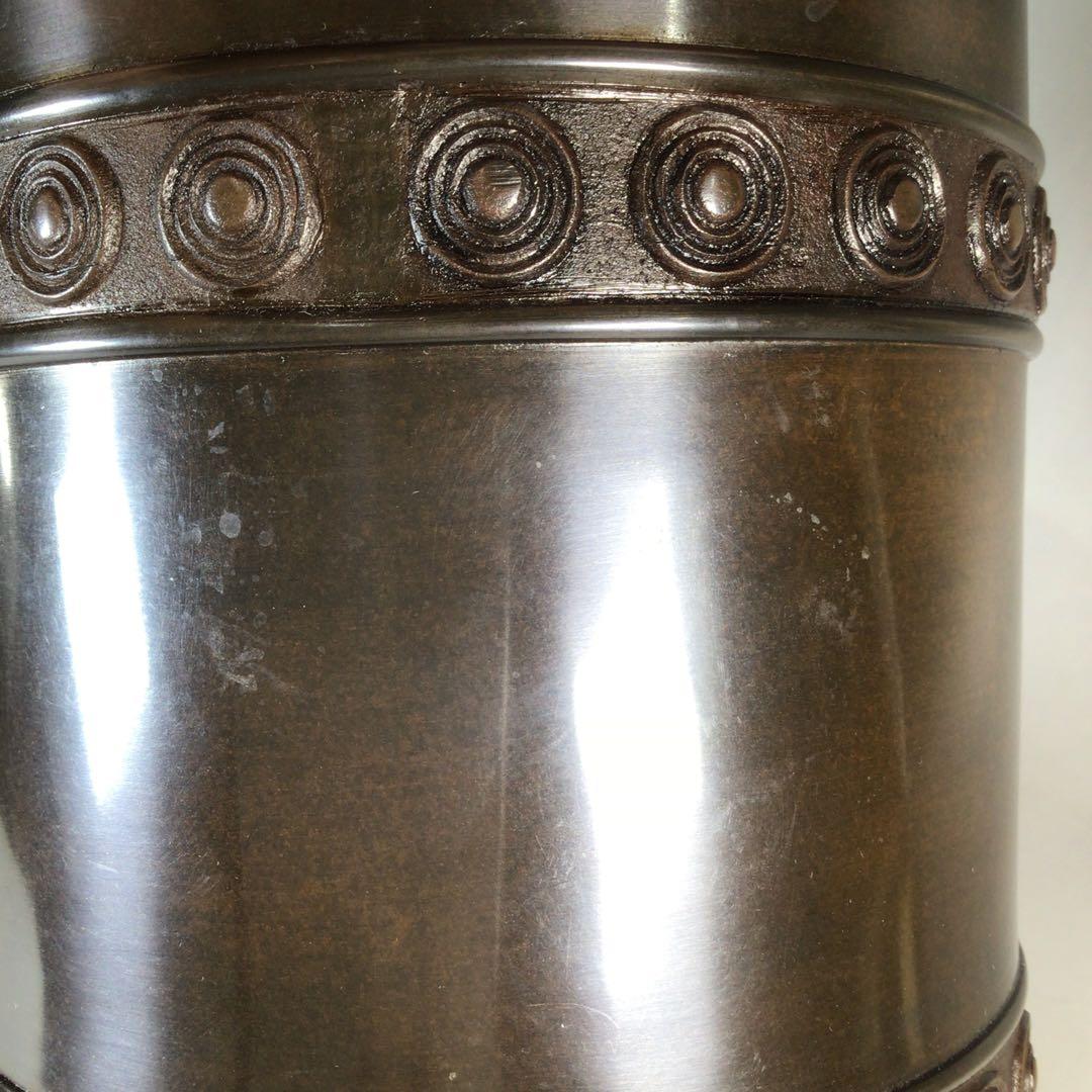 Ｎ５７１　皆具　『一ノ瀬宗辰造』『砂張銅渦巻紋』『水指　建水　蓋置　杓立』　共箱