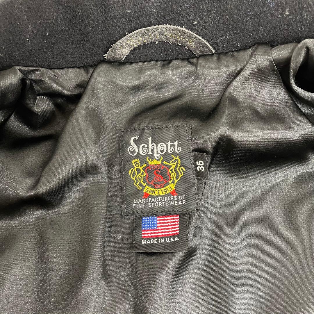 knmen129-0747 ショット　メルトン　CPO ジャケット36 ブラック