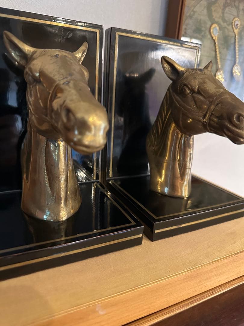 アメリカン　ヴィンテージ　ホースブックスタンド　馬　真鍮　ペア