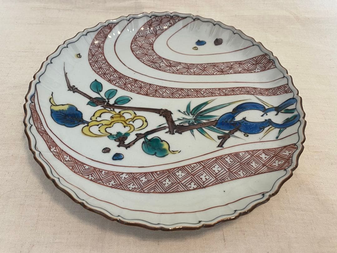 ②九谷焼　古九谷　飾り皿　佐吉　二代佐吉　松本佐吉　共箱　共布④