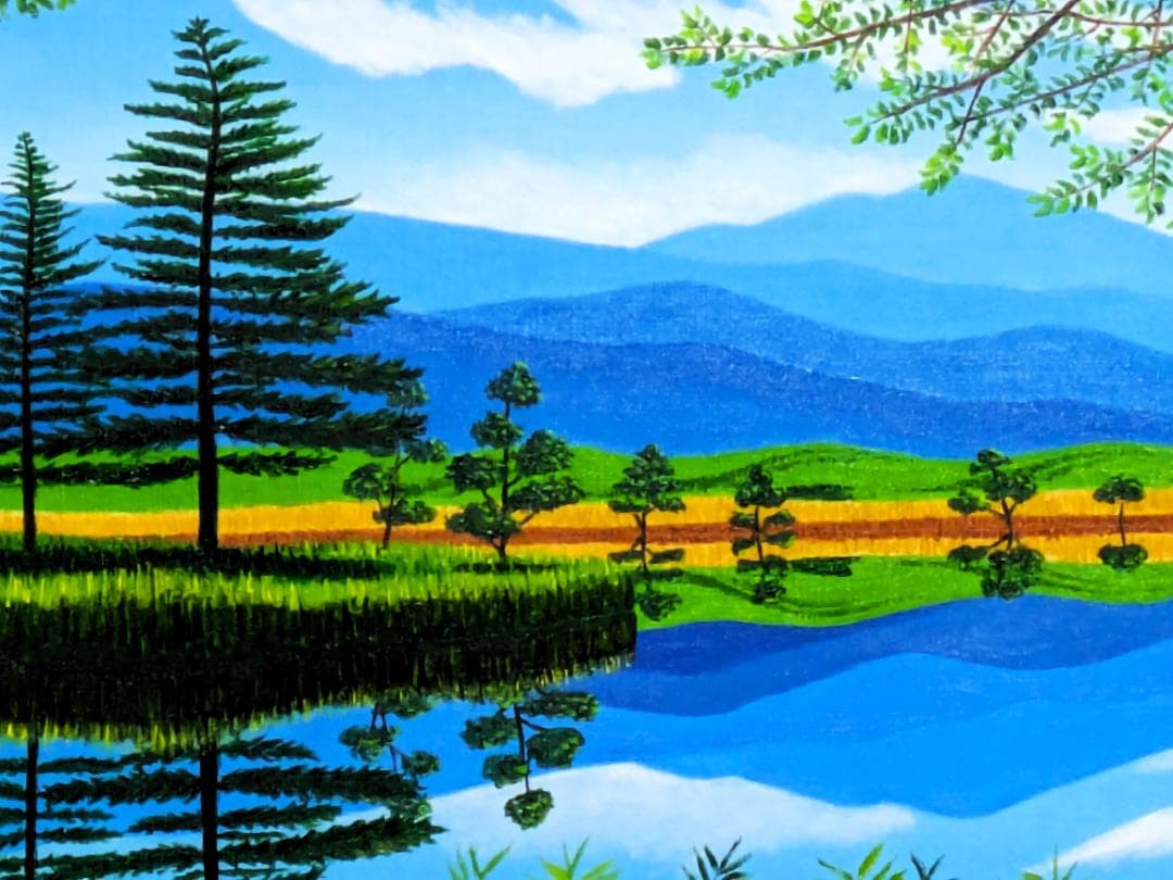 ★知床の湖・肉筆油彩画・F6キャンバス