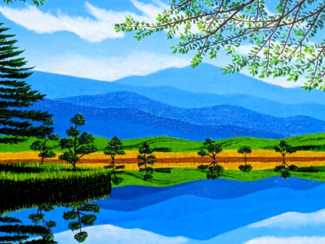 ★知床の湖・肉筆油彩画・F6キャンバス