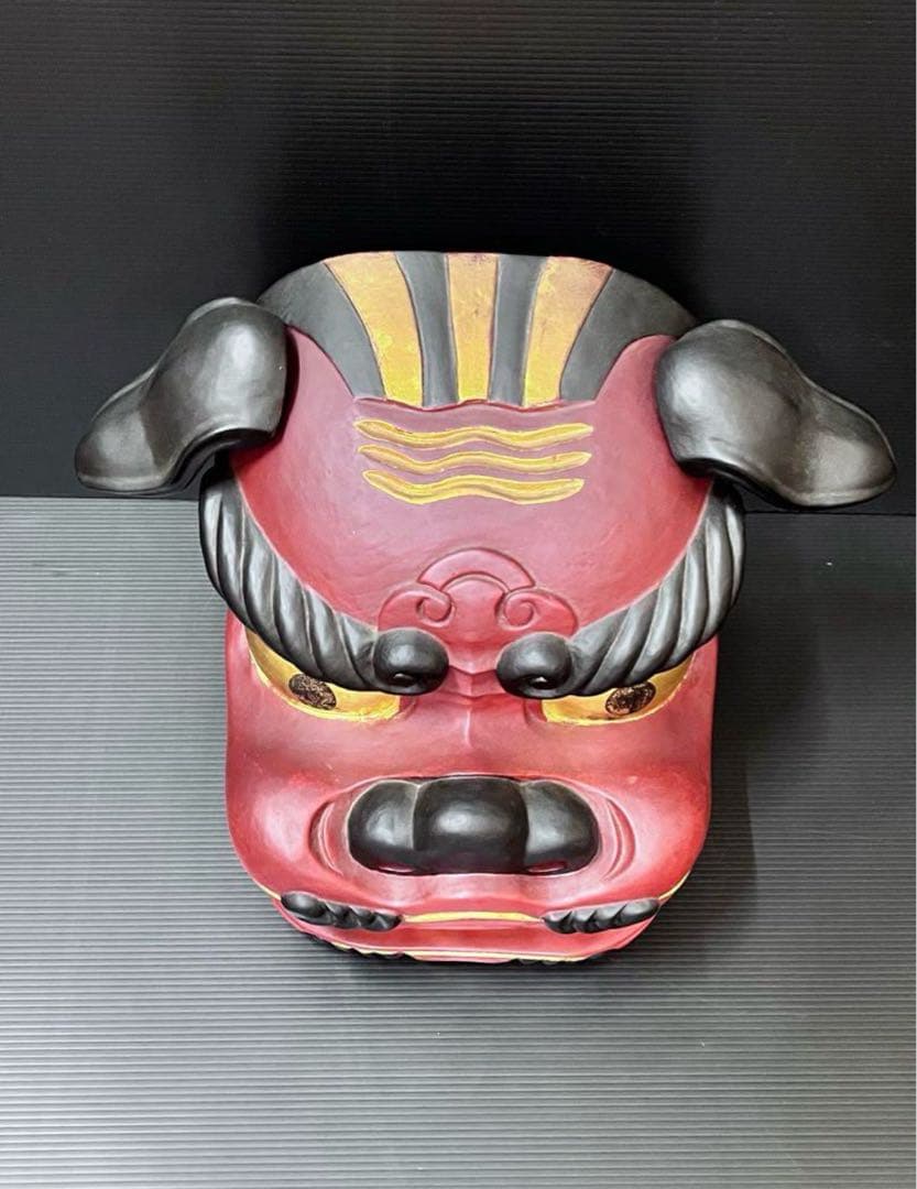 獅子頭　獅子舞　木製獅子頭　特大サイズ　３０センチ越え　獅子頭置物　魔除け置物