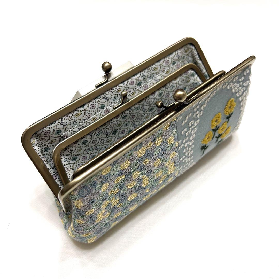 ミナペルホネン　ハンドメイド　がま口　親子長財布　ballade skyful