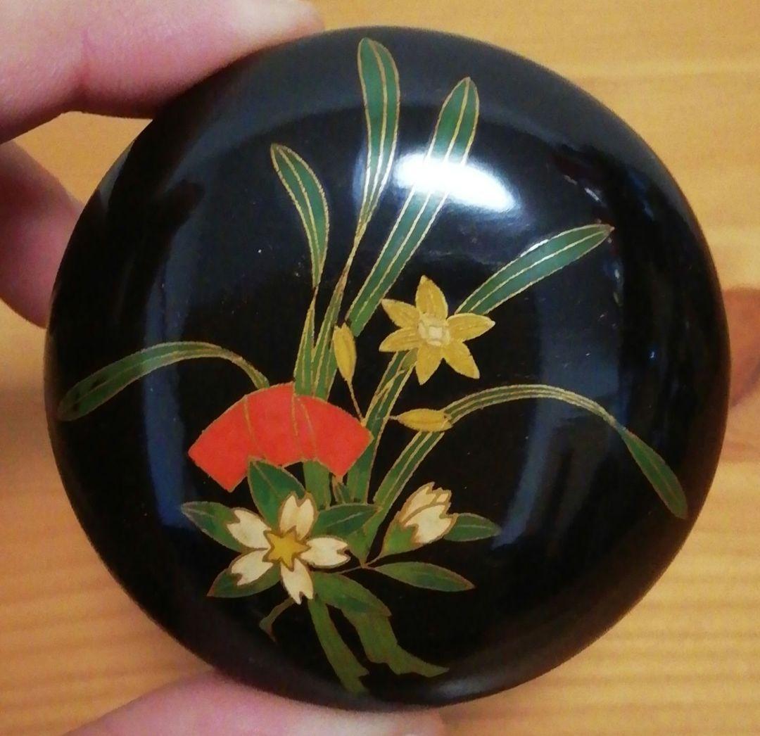 時代　水仙　蒔絵　研出　香合　共箱　仕服付　茶道具