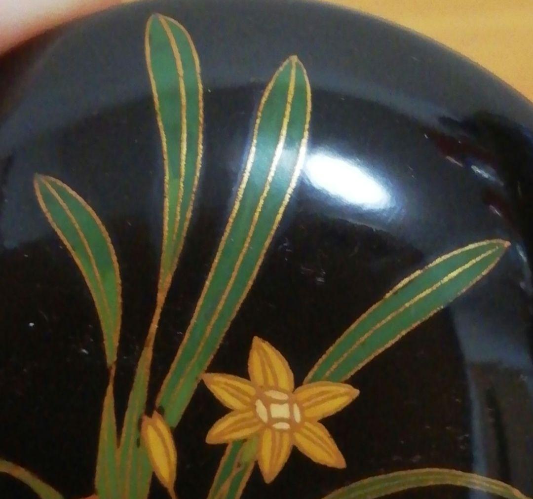 時代　水仙　蒔絵　研出　香合　共箱　仕服付　茶道具