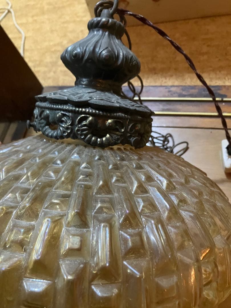 ビンテージ　アンバーランプ　ガラス　ランプシェード　照明　ペンダント