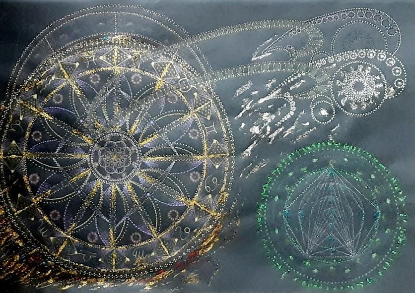 五十嵐由家　曼陀羅画145　「メルカバの大車輪」