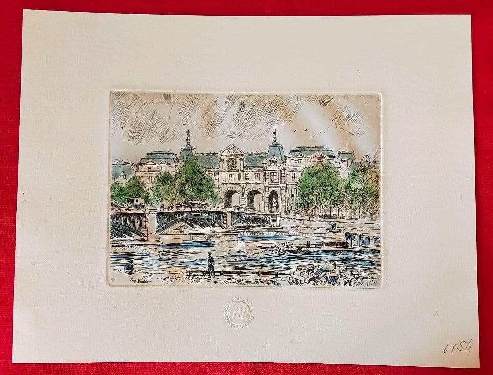 ルーブル美術館カルコグラフィー刻印あり★パリ フランス風景画 銅版画 優美堂額縁