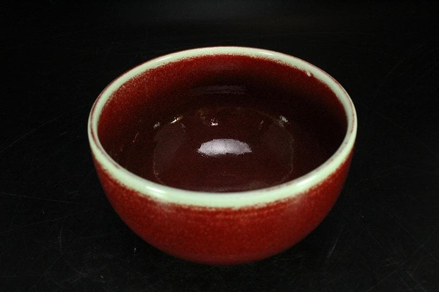 茶道具 叶敏作 辰砂茶碗 煎茶 美品 共箱(K-YC430)