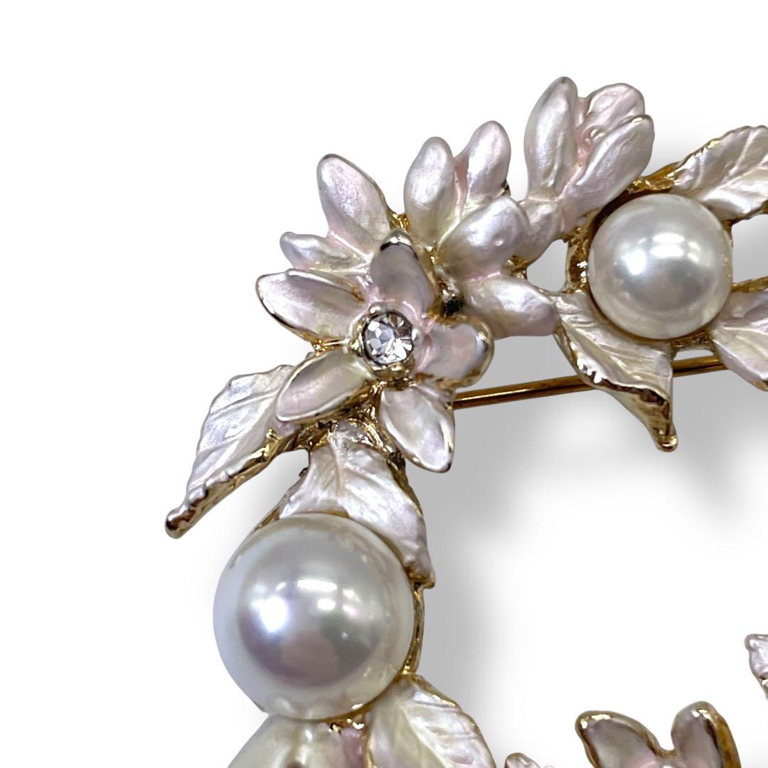 VENDOME BOUTIQUE 貝パール リースブローチ ストーン フラワー